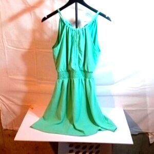 Green Smocked Halter Mini Beach Cottagecore Minimalist Sundress Size M 7-9